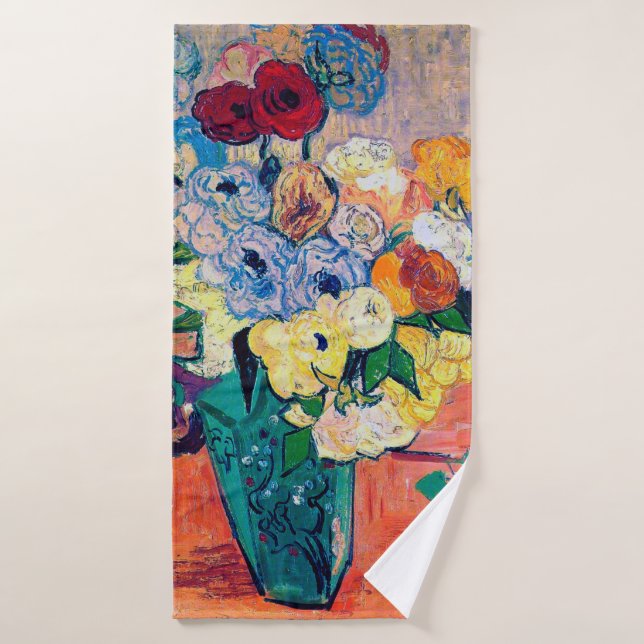 Toalha De Banho Vase com Rosas e Anêmonas, Van Gogh (Toalha de Banho)