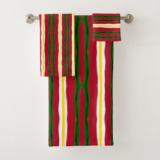 Toalha de Banho Vermelha, Verde, Estirpes Amarelas (Insitu)