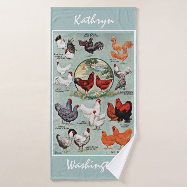 Toalha De Banho Vintage Chicken Breeds   (Toalha de Banho)