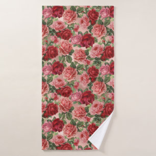 Toalha De Banho Vintage Elegante Vermelho Cor-de-Rosa, Floral Rosa