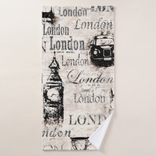 Toalha De Banho Vintage jornal antigo London grunge Colage 