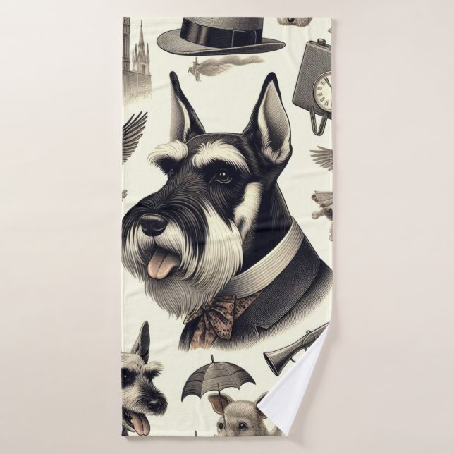 Toalha De Banho Vintage Schnauzer Seamless (Toalha de Banho)