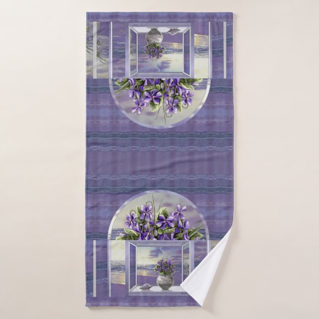 Toalha De Banho violetas em vidro luar (Toalha de Banho)