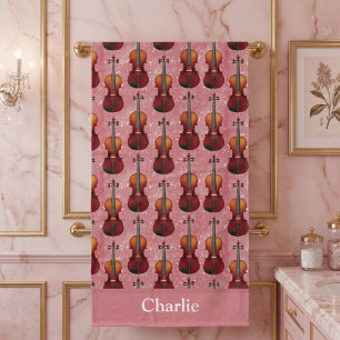 Toalha De Banho Violino Brilhante Rosa Personalizado
