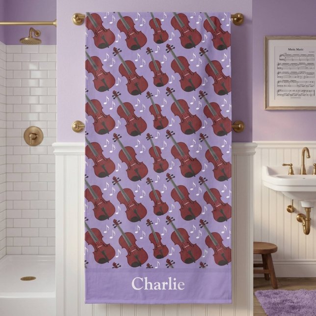 Toalha De Banho Violino Roxo Personalizado (Criador carregado)