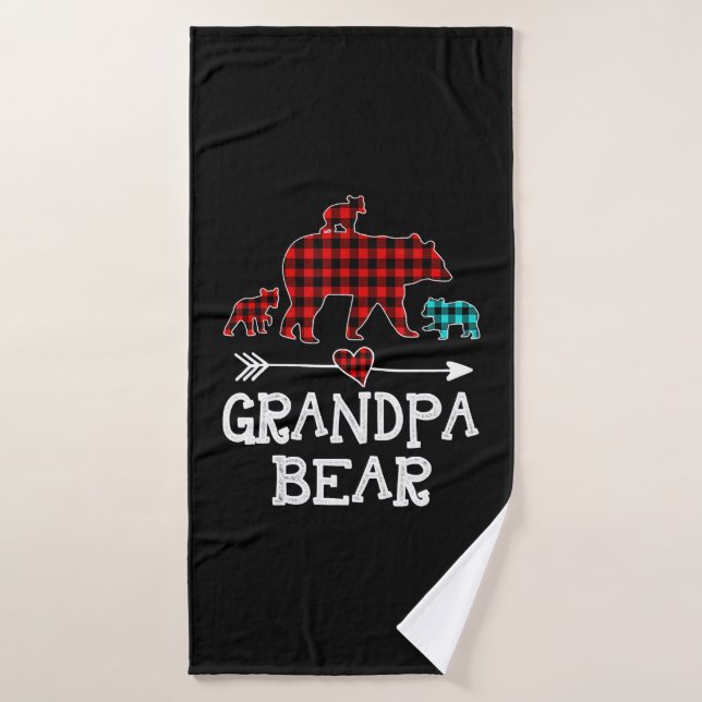 Toalha De Banho Vovô Bear Natal Pajama Xadrez Vermelha Buffalo (Toalha de Banho)