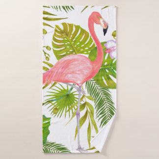 Toalha De Banho Watercolor marker illustration of pink flamingo bi