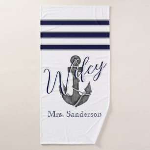 Toalha De Banho Wifey Náutica White e Marinho Blue Anchor Beach