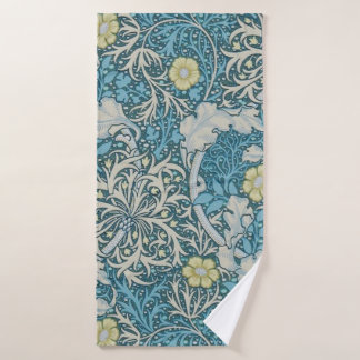 Toalha De Banho William Morris, padrão art nouveau, algas, azul,f
