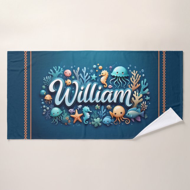 Toalha De Banho William Personalised Ocean Jellyfish Underwater (Toalha de Banho)