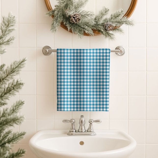 Toalha de Banho Xadrez Azul Presente Resistente pa (Blue Tartan Bath Towel Rugged Gift for His Space)