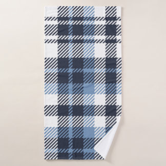 Toalha De Banho Xadrez de tartan azul e branca