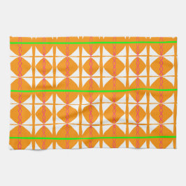 Toalha de chá abstrata laranja brilhante, verde e 