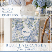 Toalha de Chá Hydrangea Azul Presente para a Mamãe