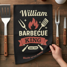 Toalha de Cozinha Barbecue King com Nome Personali