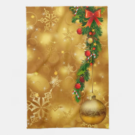 Toalha de Cozinha Decoração de Natal em Ouro