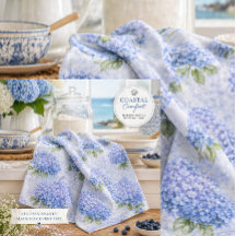 Toalha de Cozinha em Aquarela de Hortênsia Azul Co