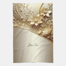 Toalha de Cozinha Floral Ouro Ornamentada Moderna