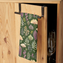 Toalha de Cozinha Folhas de Outono Aquarela Verde