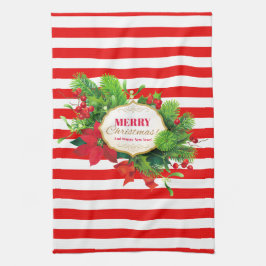 Toalha de Cozinha Listrada de Vermelho Natal