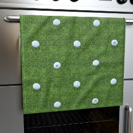 Toalha de Cozinha Monograma de Bola de Golfe Verde