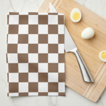 Toalha de Cozinha Xadrez Marrom e Branco