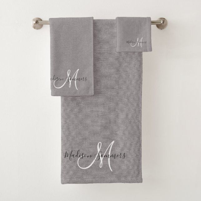 Toalha de Elegante de Elegante Monograma de Cinza (Insitu)