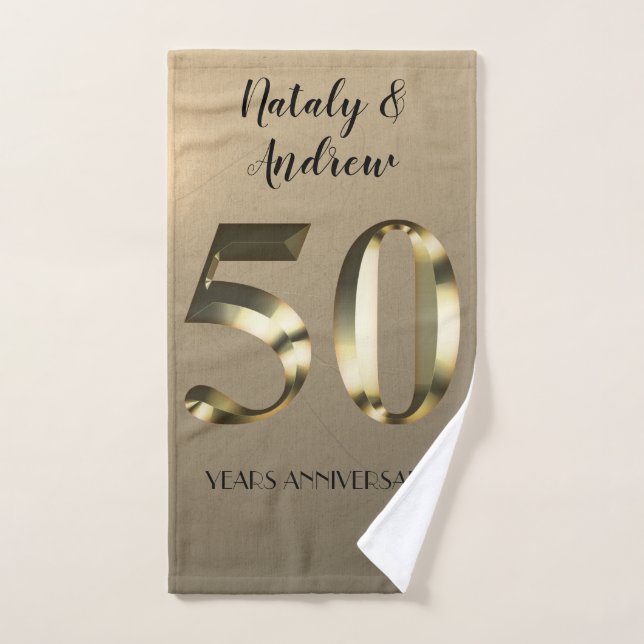 Toalha De Mão 50º Aniversário de Casamento Dourado Metálico (Toalha de mão)