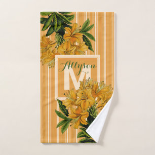 Toalha De Mão A cúrcuma na moda do monograma listra o vintage