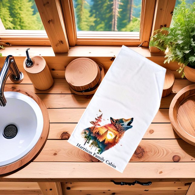 Toalha De Mão A dupla exposição do lobo-guindaste personalizada (Criador carregado)