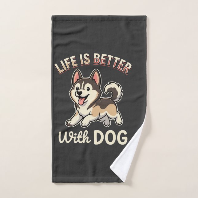 Toalha De Mão A Vida É Melhor Com Cartoon De Cachorro (Toalha de mão)