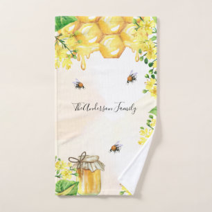 Toalha De Mão Abelhas-desmancha, mel, amarelo, monograma