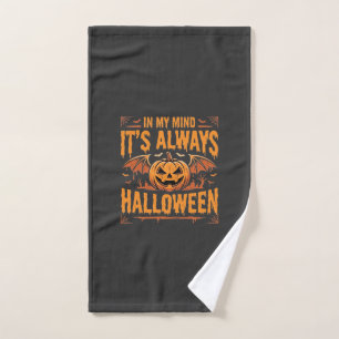 Toalha De Mão Abóbora de Halloween sempre Morcego Vetor Design_1