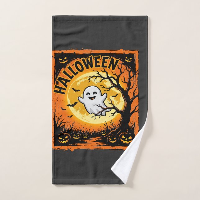 Toalha De Mão Abóbora Fantasma de Halloween Árvore Assombrada (Toalha de mão)
