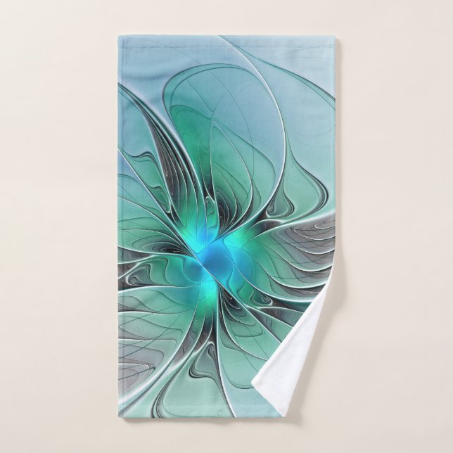 Toalha De Mão Abstrato com Arte Fractal Azul, Moderna (Toalha de mão)