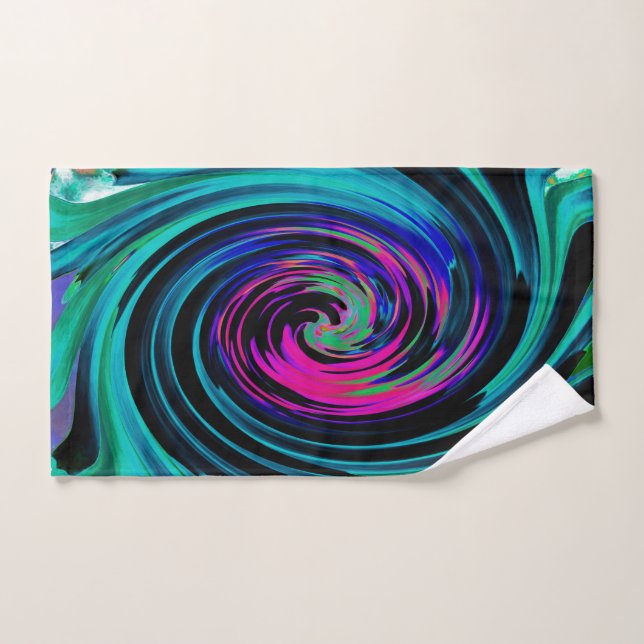 Toalha De Mão Abstrato de preto e turquesa Dramático (Toalha de mão)
