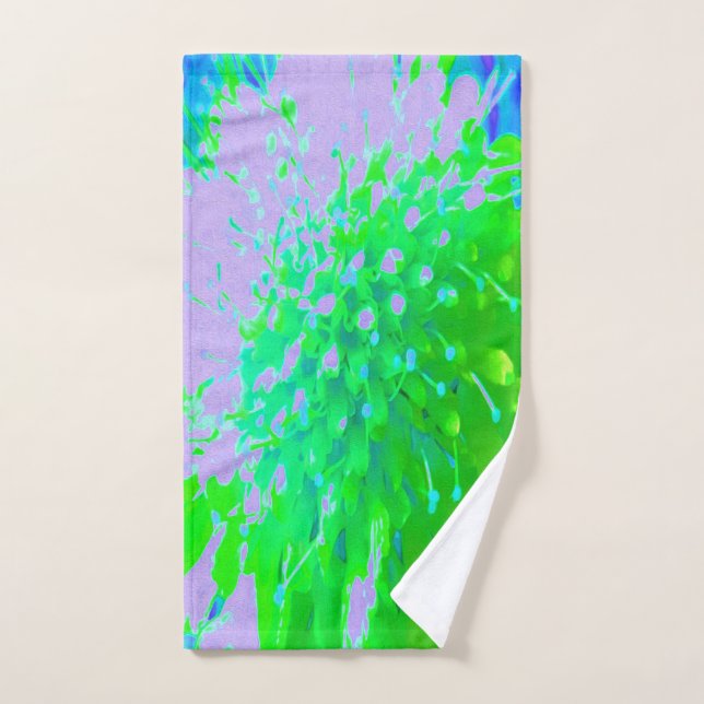 Toalha De Mão Abstrato - Flor retrógrado na Lavanda e no Verde l (Toalha de mão)