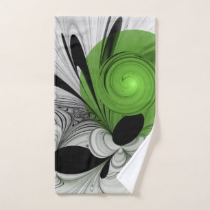 Toalha De Mão Abstrato preto e branco com arte frontal verde