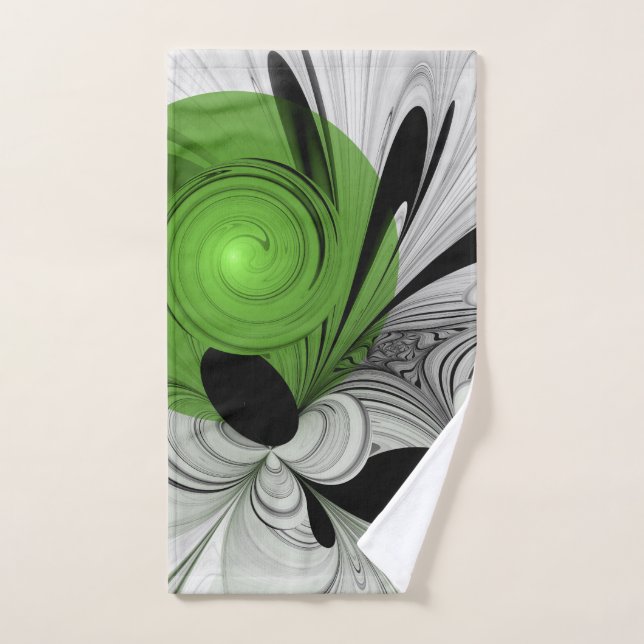 Toalha De Mão Abstrato preto e branco com arte frontal verde (Toalha de mão)