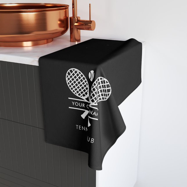Toalha De Mão Adicione a sua equipe de Tênis de nome de clube qu (Black Hand Towel for Tennis Clubs)