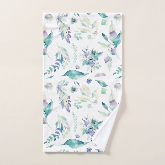 Toalha De Mão Aguarela moderna da lavanda do verde de jade (Toalha de mão)