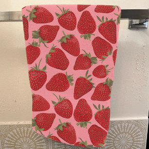 Toalha De Mão Amoras Vermelhas Ripas em Pink-Patternado