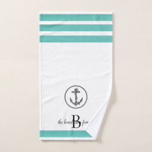 Toalha De Mão Âncora em círculo Preto Personalizado com Striped