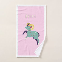 Toalha De Mão Áries Rosa, impressão de signo do zodíaco