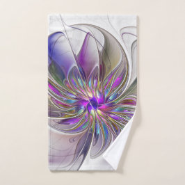 Toalha De Mão Arte de fractal abstrato colorido e energético Flo