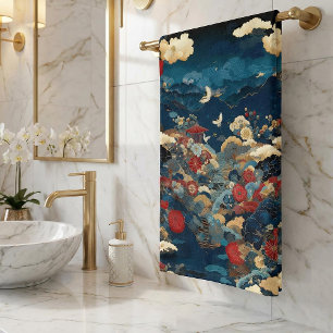 Toalha De Mão Arte Floral de Luxo Inspirado no Japão para Banho