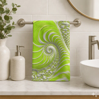 Toalha De Mão Arte Fractal Espiral Verde Lima Moderna Abstrata