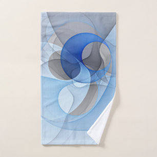 Toalha De Mão Arte Gráfica Fractal Azul Cinza Abstrata Moderna
