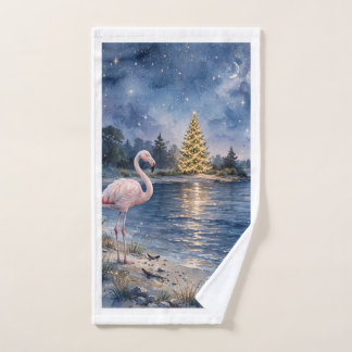 Toalha de mão Árvore de Natal Flamingo