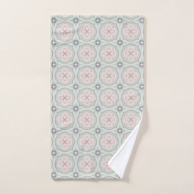 Toalha De Mão Azulejos Florais Verde Pastel (Toalha de mão)